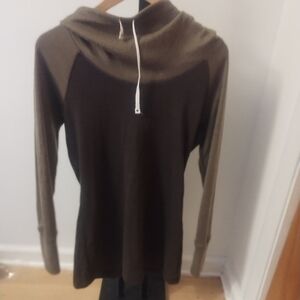 Betabrand Brown and Tan Long Sleeve Hoodie Wool Blend Medium